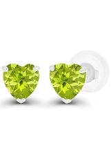 superb white gold heart Peridot birthstone baby earrings